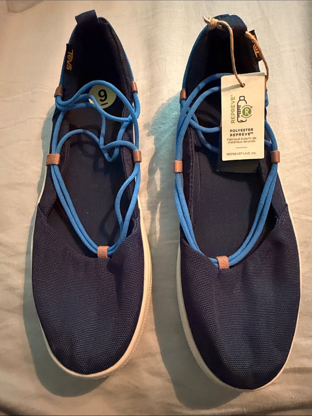 Teva Navy and Bright Blue Elastic Lace Slip-Ons